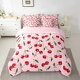 thumbnail image 3 of Feelyou Fresh Cherry Print Bedding Comforter Set 7 Pieces, Girly Pink Full Bedding Set, Cartoon Fruit Fitted Sheet Flat Sheet, Breathable Bedroom Decoration, 3 of 7