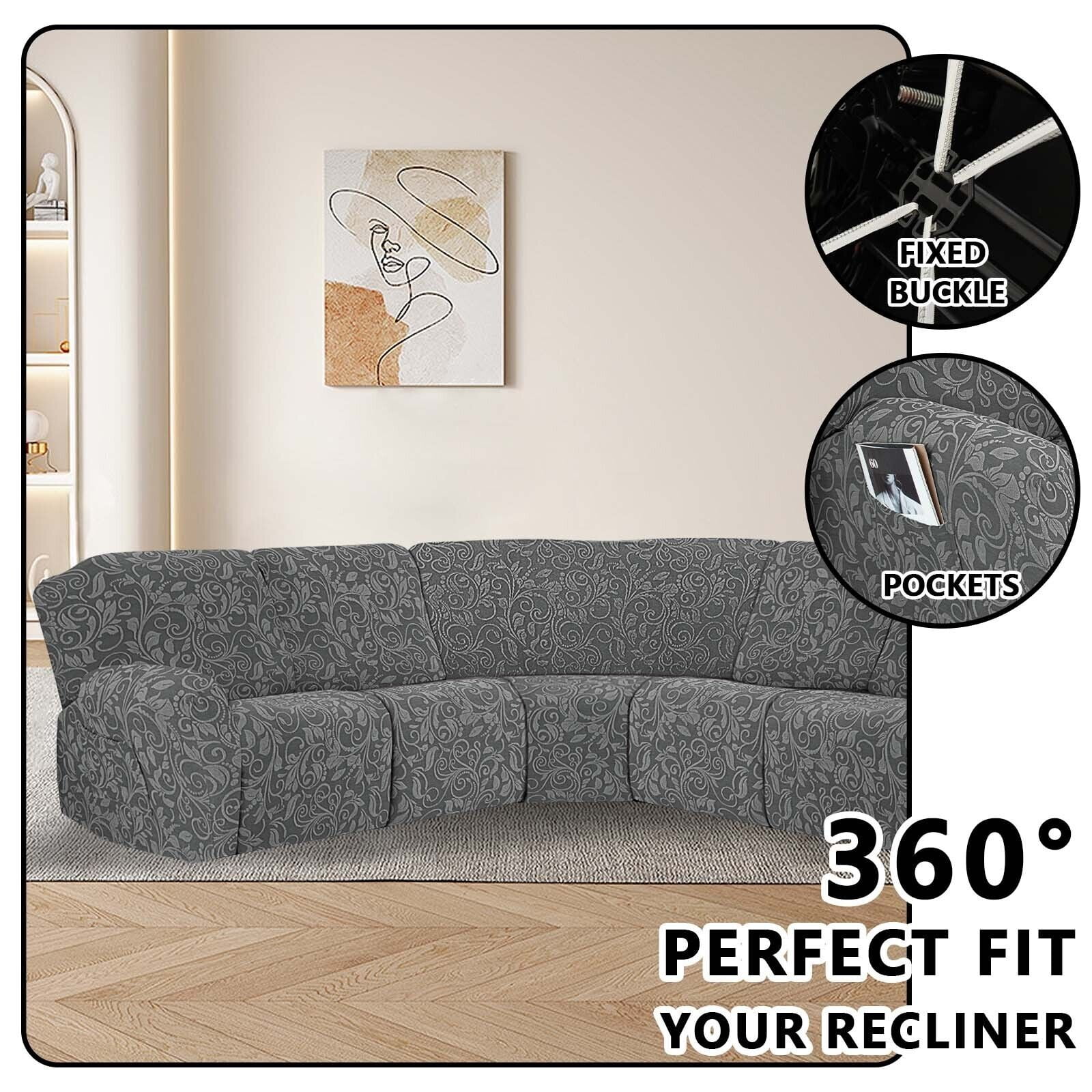 TOPCHANCES Stretch Recliner Sofa Slipcover for 5 Seat Recliner, 7-Piece Knitting Jacquard Sectional Couch Covers Furniture Protector (Dark Grey)