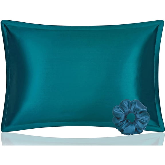 DISANGNI 100% Mulberry Silk Silk Pillowcase, Used for Hair and Skin, Envelope Type, Silk on one Side and Tencel on The Other Side, 1pc (Teal, 1 pc Standard Size 20"x26")