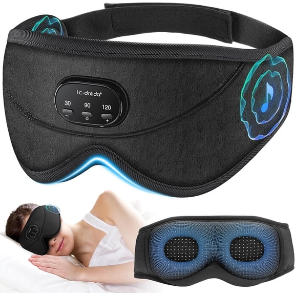 LC-dolida Bluetooth Sleep Mask, Bluetooth 5.4 Sleep Eye Mask with Timer 16 Soothing Sounds White Noise, Total Blackout 3D Sleeping Mask Headphones for Side Sleeper/Women/Men Travel Nap