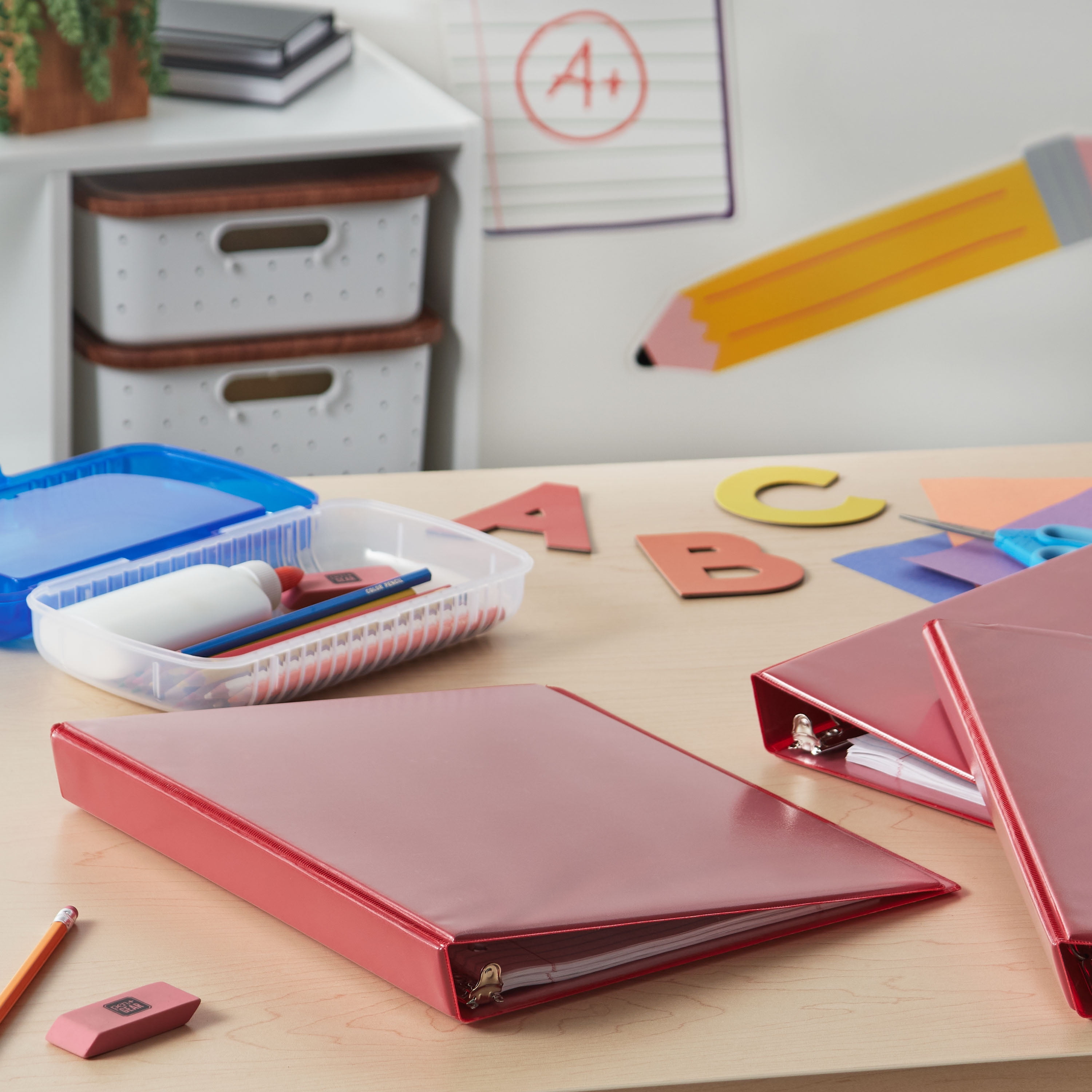 Pen+Gear Durable View 3-Ring Binder with 1-inch Rings 4-Pack (Red)