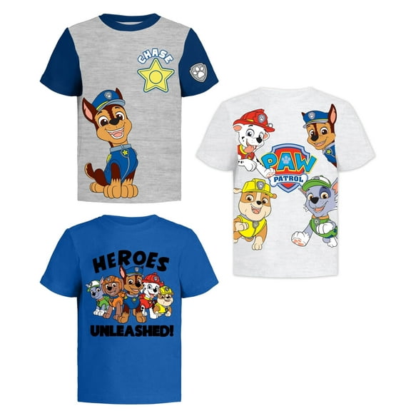 Paw Patrol Graphic T-Shirts (3 Pack) Rubble, Chase & Marshall Character Outfit Toddlers Birthday Boys 4T GyH/WH/B SS