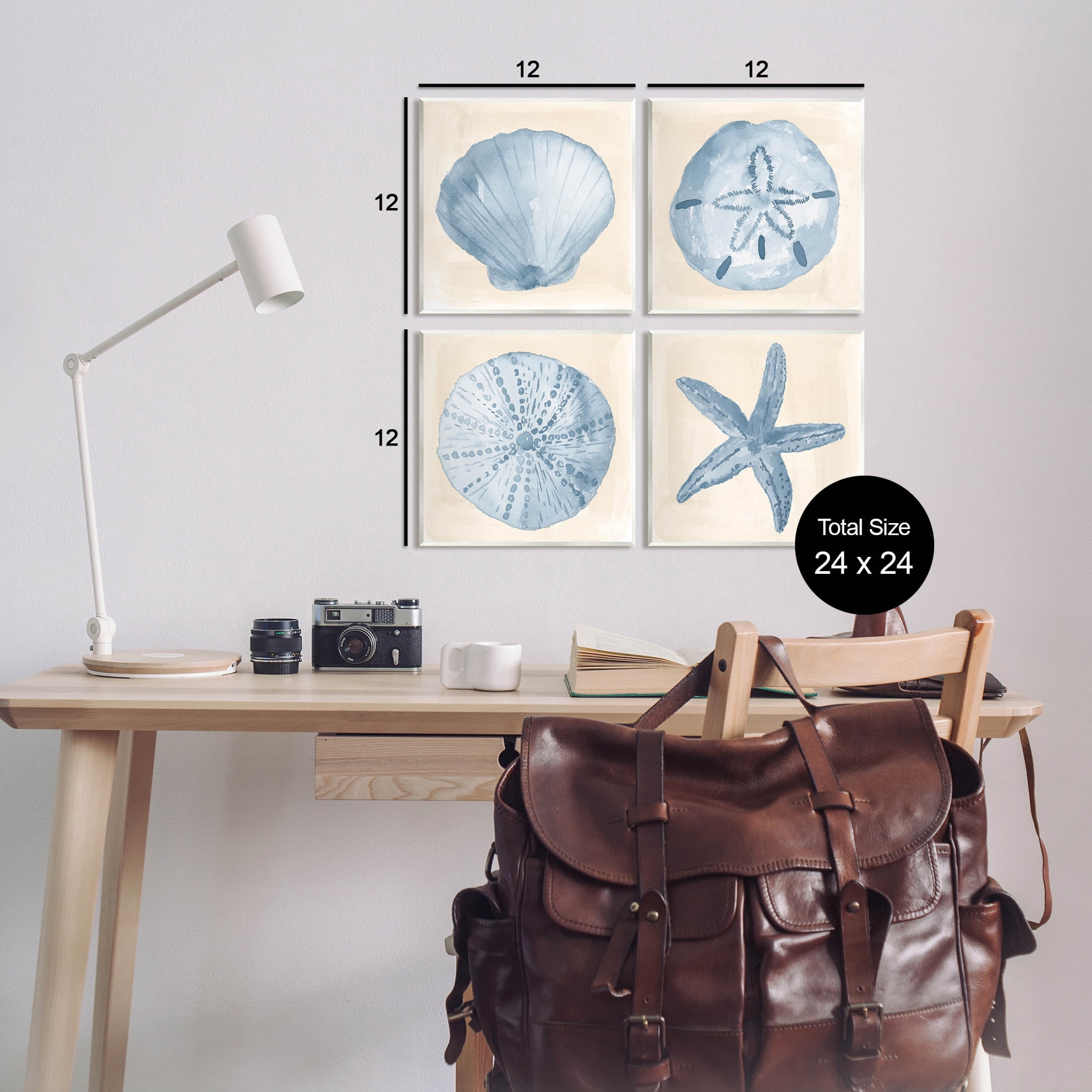 Blue Varied Seashell Marine Life Animals & Insects Graphic Art Unframed Art Print Wall Art, Set of 4