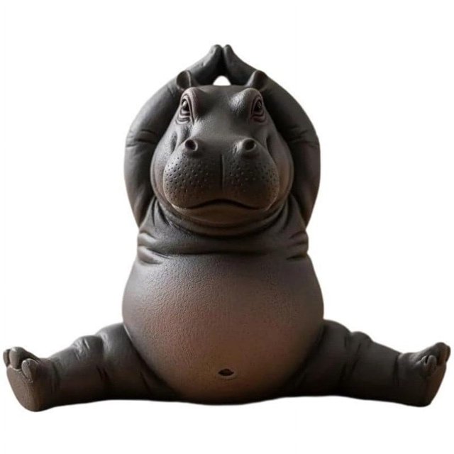 Yunuuuoa Clumsy Yoga Hippo Figurine, Resin Desk Statue, Meditation & Mindfulness Decor, Humorous Animal Sculpture, Gift for Yoga Lovers, Office Desk Ornament, Home Decor Accent, Cute Collectible