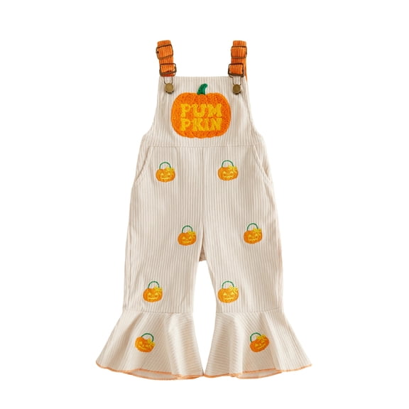 RUINIXCW Toddler Baby Girl Halloween Outfit Romper Overalls Infant Baby Girl Fall Winter Clothes Ghost Pumpkin Sleeveless Ribbed Bell Bottom Jumpsuit Overalls