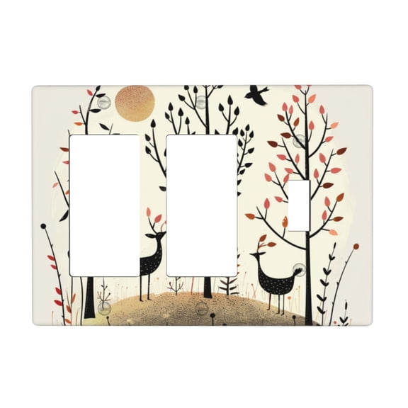 Hand Drawn Forest Switch Cover Decorative Wall Plate 3-Gang 2-Decor 1-Toggle Standard Size