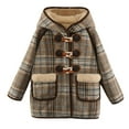 thumbnail image 2 of NAISIBABY Girls Woolen Coat, Retro Button Classic Checked Fleece Lined Winter Thick Warm Overcoat Blue 4T, 2 of 9