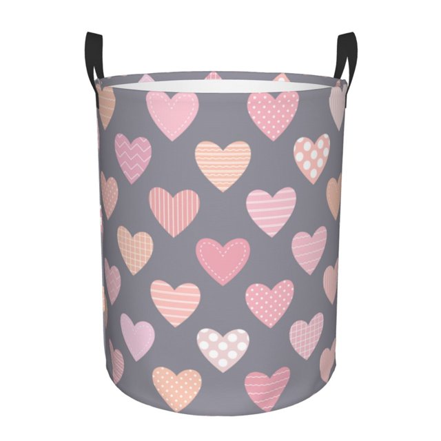 DouZhe Paniers à Linge Imperméables Pliables Grands, Cœurs Mignons Imprimés Roses de la Saint-Valentin Panier Circulaire avec Poignées
