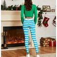 thumbnail image 5 of Fengqque Women's Christmas Stripe Printed Fashionable Elastic Leggings Fitness Running Casual Pants Yoga Pants Light Blue L(L), 5 of 9