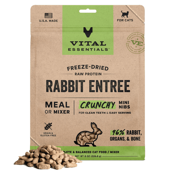 Vital Essentials Freeze-Dried Raw Rabbit Meal or Mixer Cat Food Crunchy Nibs, 8 oz