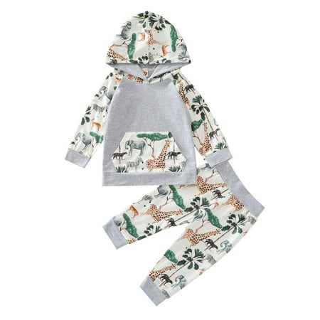 

Kids Baby 2-Piece Outfit Set Long Sleeve Animal Print Romper+Shorts Set