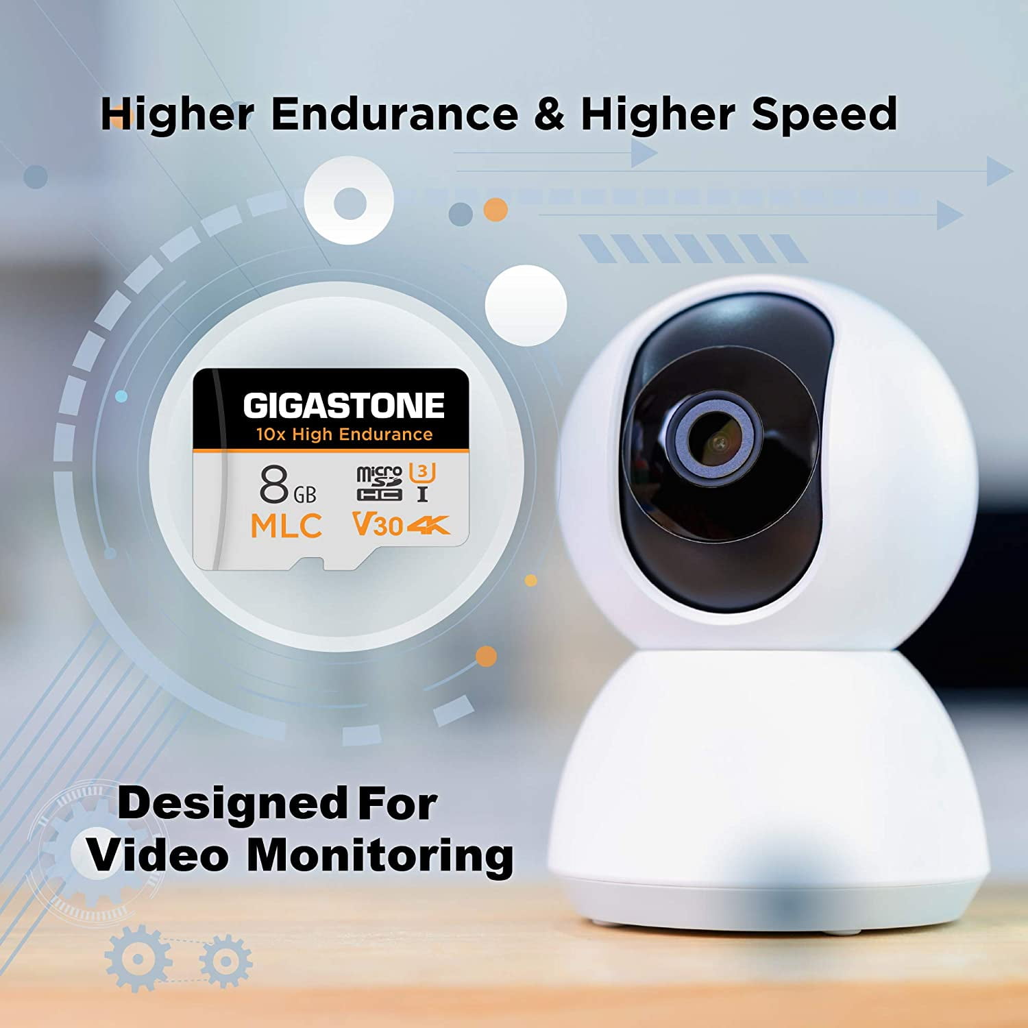 Gigastone 8GB MLC Micro SD Card, 10x High Endurance 4K Video Recording, Security Cam, Dash Cam, Surveillance Compatible 90MB/s, U3 C10