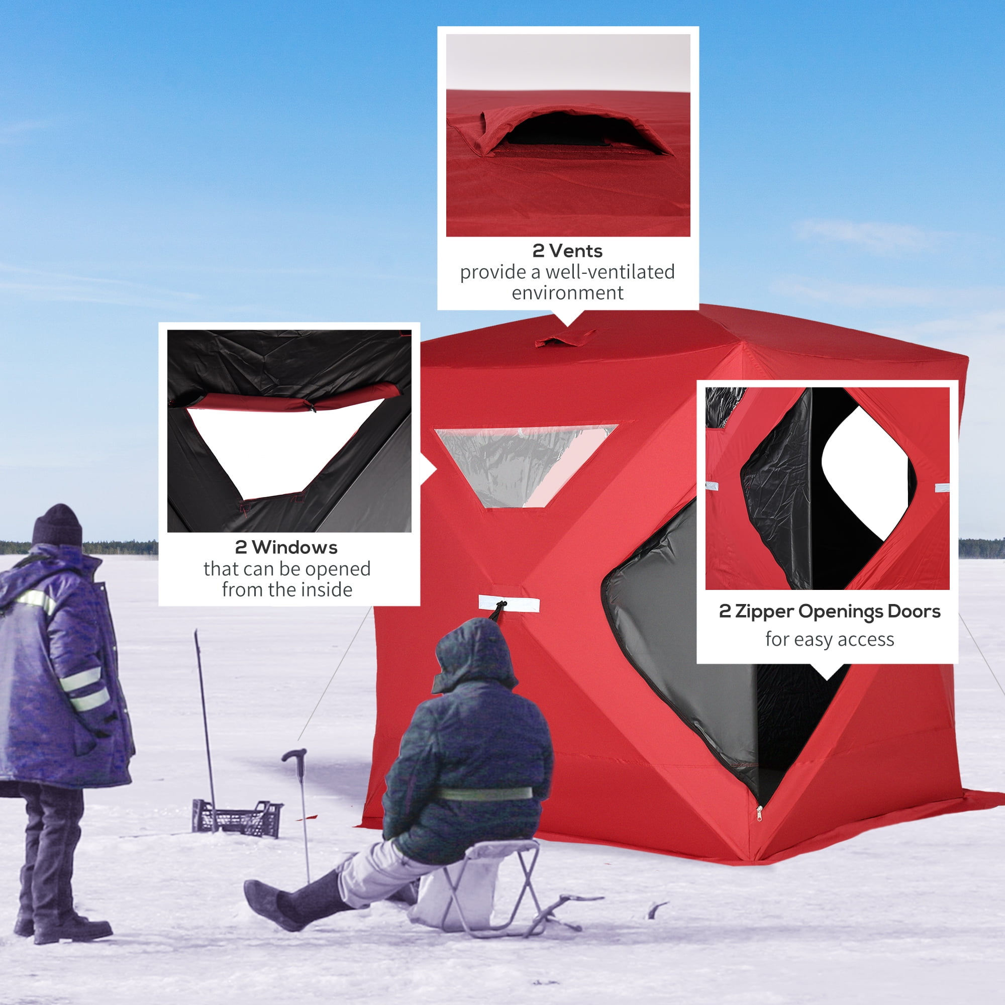 Outsunny 2-4 People Ice Fishing Shelter, Pop-Up Portable Ice