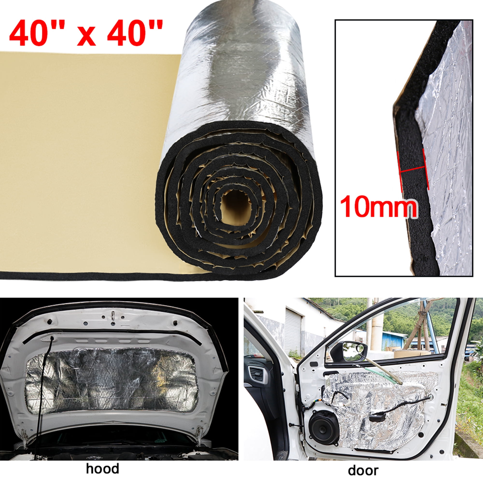 Intensive Aluminum Foil Face uxcell 394mil 10mm 10.76sqft Car Auto Heat Sound Noise Dampener Deadener Insulation Hood Door Underlay Mat 40x40