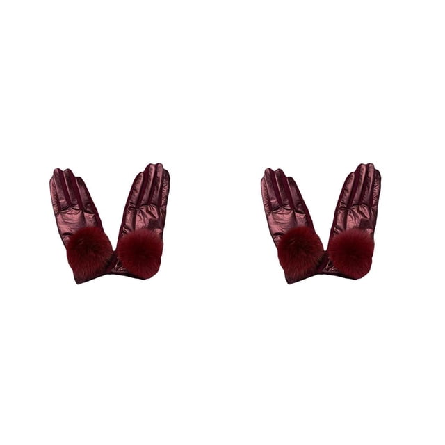 Sonducket 1 par de guantes térmicos para mujer, pompones a la moda, impermeables, para deportes al aire libre, ciclismo, Snowboard, ciclismo, Rojo 2piezas