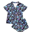 thumbnail image 7 of JIAYUE Women's Pajamas Set Halloween Themed Short Sleeve Notched Collar Buttons Down PJS Tees With Shorts Two Piece Festive Print Lightweight For Holiday Party Homewear Night, 7 of 7