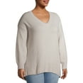 thumbnail image 6 of Heart N' Crush Women's Plus Size V Neck Dropped Shoulder Sweater with Metallic Trim, 6 of 7