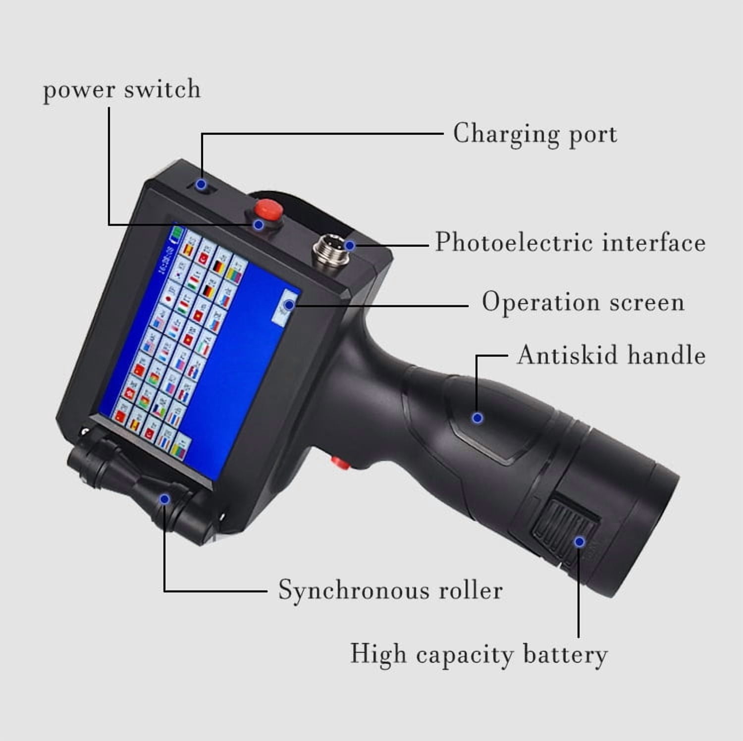 12.7mm Handheld Coding Machine, Multi-language System Portable, Barcode/QR Code Touch Screen Intelligent Inkjet ,Complete Kit