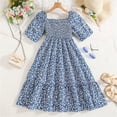 thumbnail image 5 of Atogsazn Kids Girls Floral Dress Children Casual Ruffle Flowy Short Sleeve Dresses Fashion Summer Clothes Blue 8-9 Years on Clearance, 5 of 9