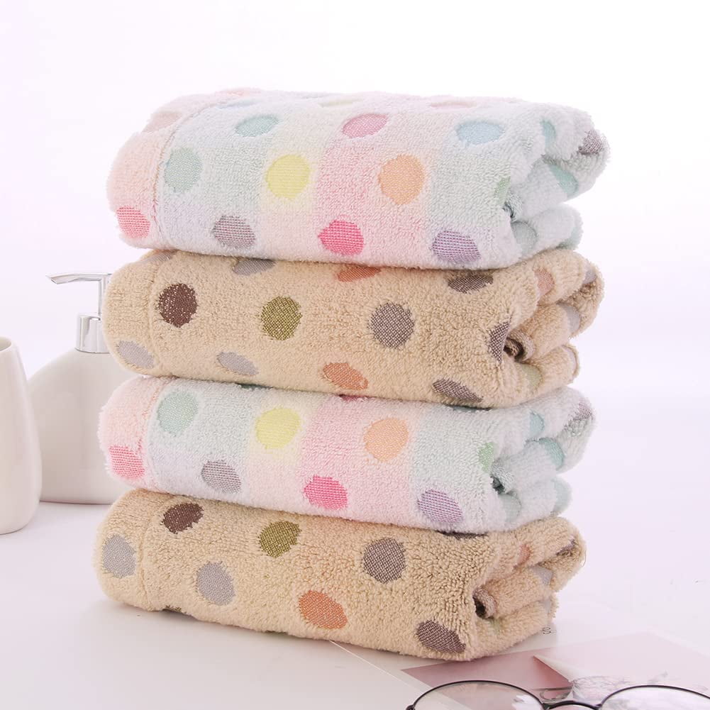 Pidada 100% Cotton Polka Dot Pattern Hand Towels for Bathroom Set of 4 (Beige)
