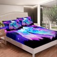 thumbnail image 3 of Neon Wolf Sheet Set 3D Wolves Printed Sheets Bedroom Decor, Moon Constellation Bed Sheets Set Full Size Wolves Glitter Galaxy Star Top Fitted Sheet with 2 Pillow Cases, 3 of 5