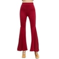thumbnail image 1 of Uhndy Womens Ruffle Flare Pants Solid Color High Waist Bell Bottom Lounge Pants Casual Cozy Trouser for Dance Yoga claret M, 1 of 2