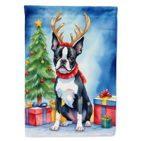 Boston Terrier Christmas Reindeer Garden Flag