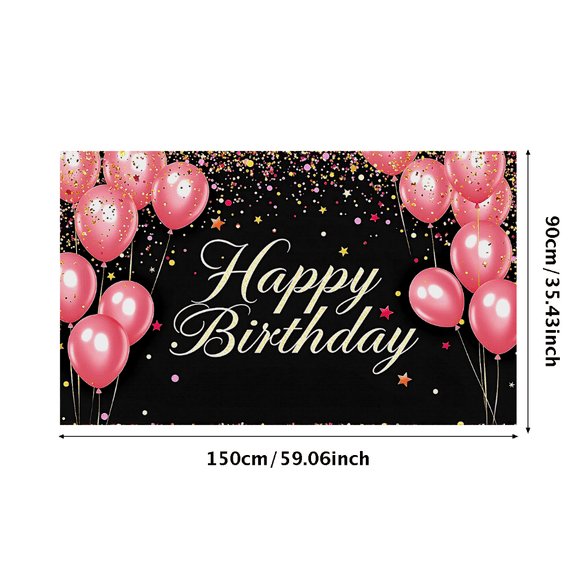 Black Background Happy Birthday Banner with Pink Balloons and Sparkling Stars Party Decoration Backdrop for Birthday Party Photography Props Celebrations Event Decorations