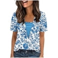 thumbnail image 2 of TARIENDY Summer Short Sleeve Tops for Women Trendy 2 in 1 Floral Printed Blouses Loose Vacation Casual Outfits Light Blue L, 2 of 5