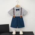 thumbnail image 2 of CAICJ98 Toddler Baby Boy Suit Clothes Gentleman Wedding Outfits Long Sleeve Dress Shirt + Suspender Pants + Bowtie 1-5T Toddler Clothes for Boys (Navy,5-6 Years), 2 of 6