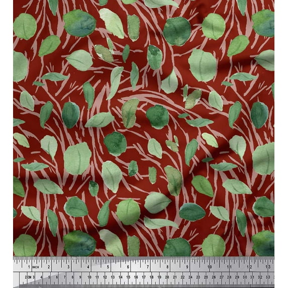 Soimoi Red polyester Crepe Fabric Cabbage Leaves Print Sewing Fabric Yard 52 Inch Wide