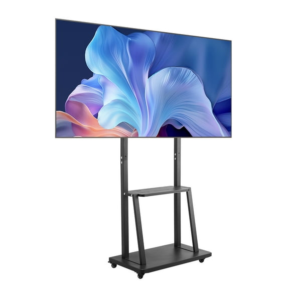 VEVOR Rolling TV Stand, Mobile TV Cart for 32-75 Inch Screens, Height Adjustable Portable Monitor Stand with Tray, Holds up to 150 lbs for Living Room, Bedroom, Office, Outdoor Max VESA 600 x 400 mm