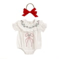 thumbnail image 4 of MORTTIC Infant Girls' Elegant Romper - White Ruffle & Lace Design with Bow Headband for Special Occasions White，1-3M, 4 of 10