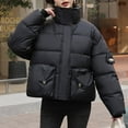 thumbnail image 2 of Lovskoo 2024 Womens Winter Coats Stand Collar Quilted Jacket Long Sleeve Overcomes Cotton Padded Coat Outerwear Black, 2 of 9
