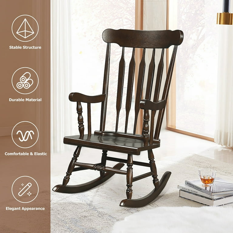 Costway Set of 2 Wood Rocking Chair Glossy Finish Coffe