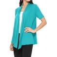 thumbnail image 2 of Women's Casual Short Sleeve Draped Open Front Solid Cardigan, 2 of 5