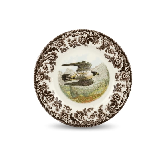 Spode Woodland Salad Plate, Birds of Prey, 8” Fine Dinnerware, Made in England Ideal Hunting Cabin Décor, Peregrine Falcon