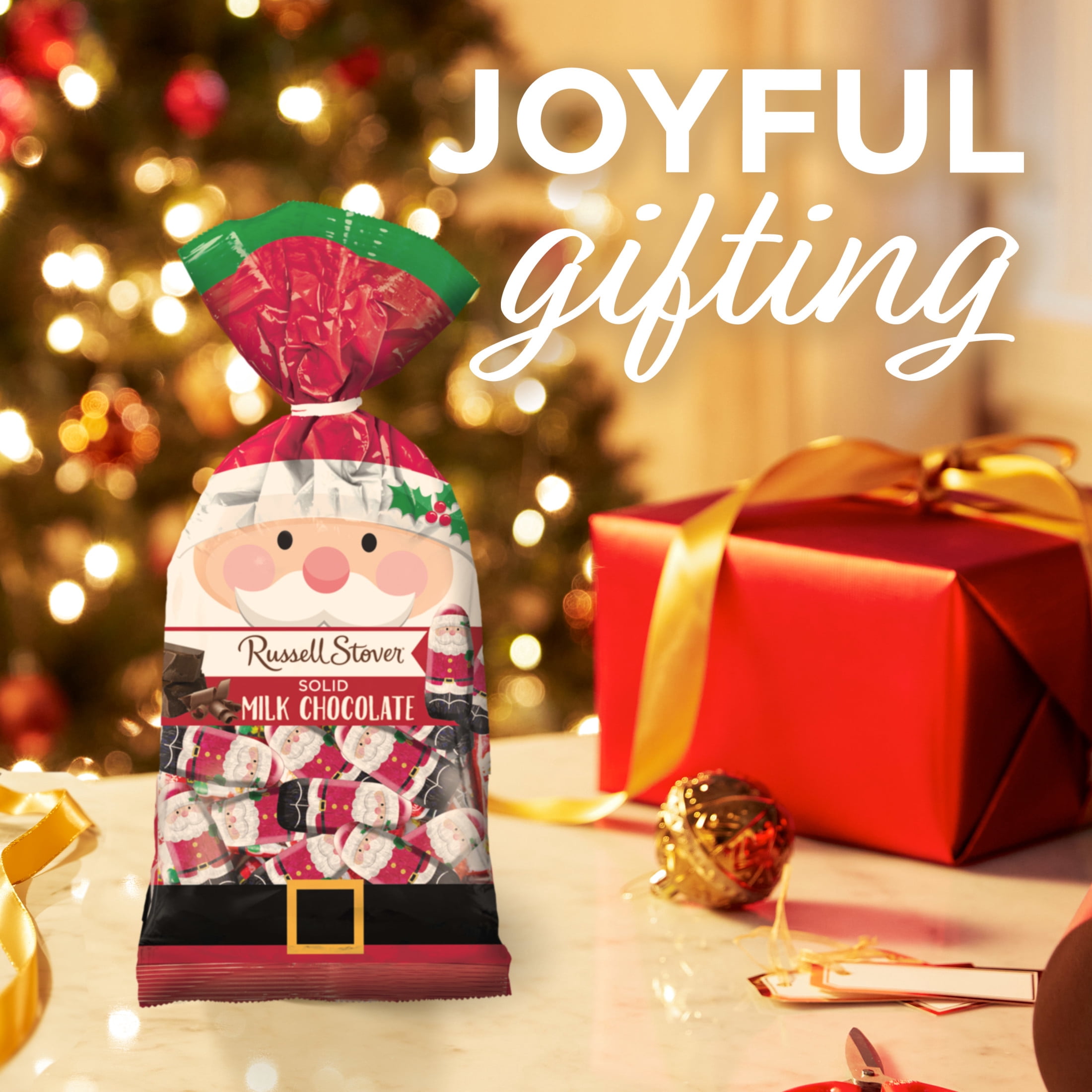 (2 pack) RUSSELL STOVER Christmas Foil-Wrapped Santas in Solid Mik Chocolate Gift Bag, 10 oz. (≈ 40 pieces)
