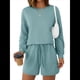 thumbnail image 2 of Conjunto de Pijama Deportivo Informal de Dos Piezas para Mujer con Bolsillos, Ropa de Moda de Otoño Azul y Verde S, 2 of 5