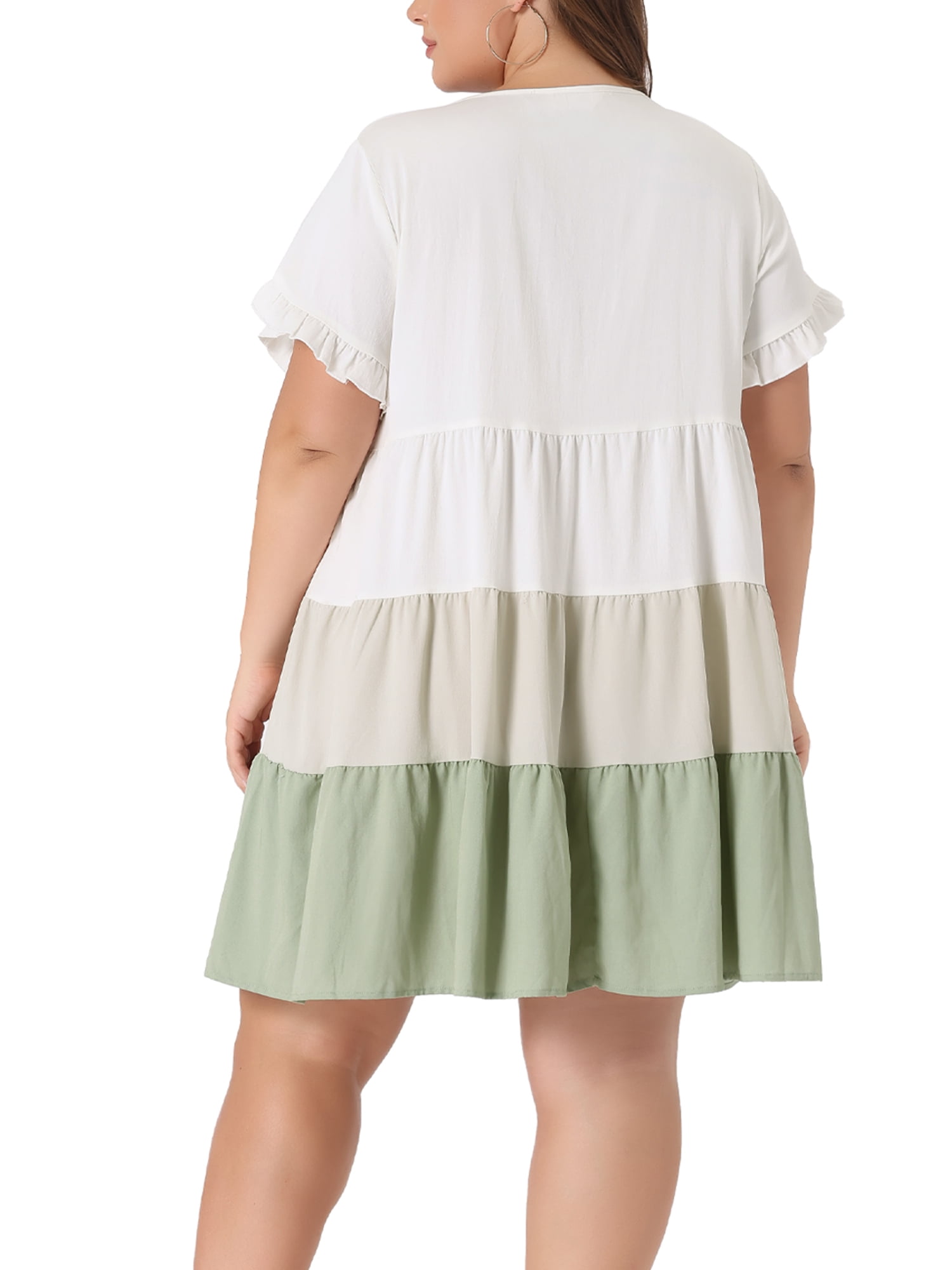 DARING DIVA Babydoll Ruffle Flowy Swing Hem Chambray Mini Dress 1X Green