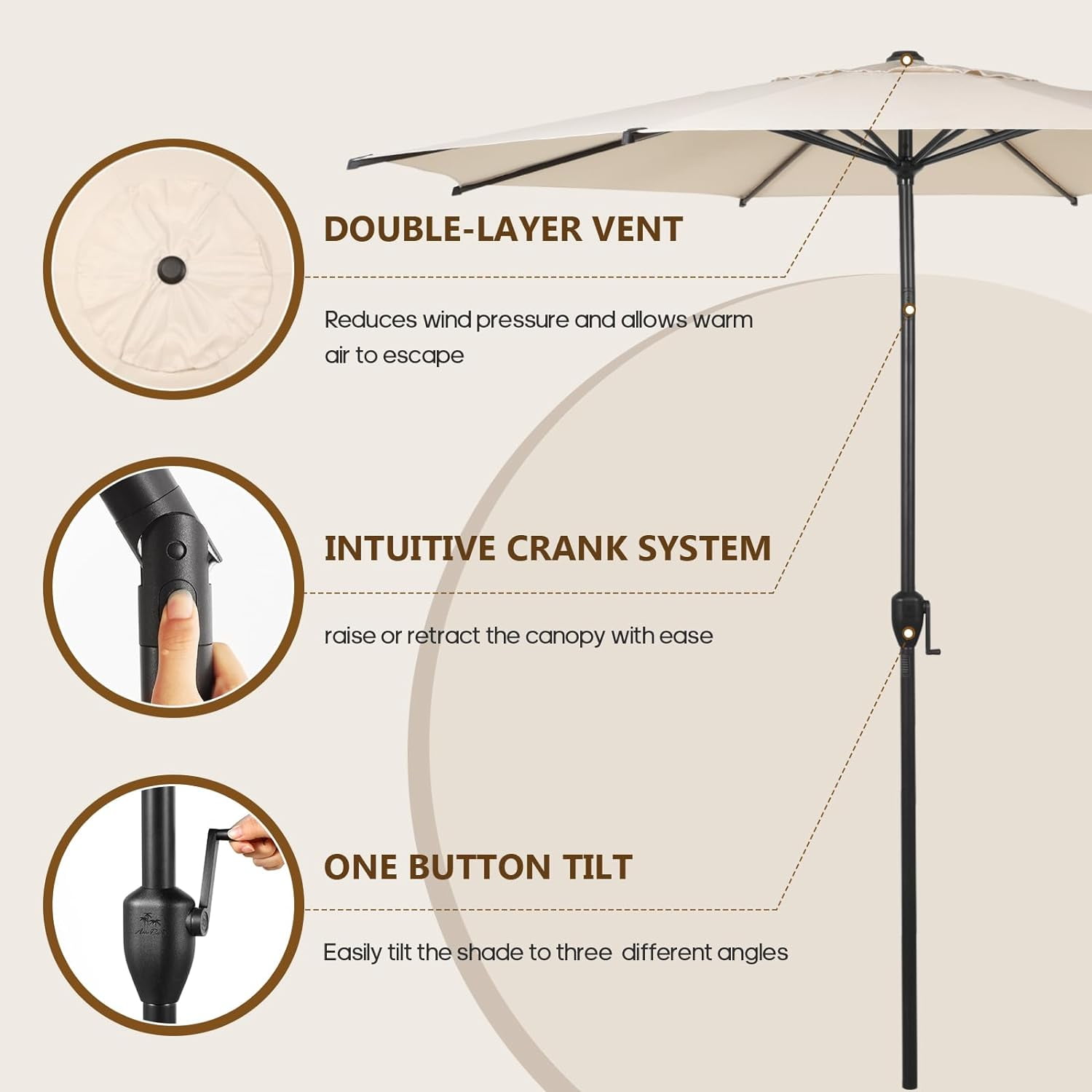 Abba Patio 11ft Outdoor Umbrella w/ Push Button Tilt & Crank, 6 Ribs, Beige