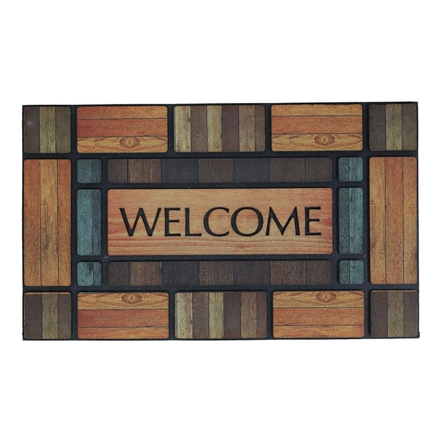 Tapete De Entrada Flockeado Green Home Madera Welcome 45X75