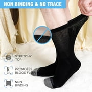 AMITOFO Non-Binding Diabetic Socks for Men and Women, 4 Pairs Loose Fit Cotton Crew Socks with Anti-Slip Grips,Comfort and Safe Gripper Socks for Elderly,Black
