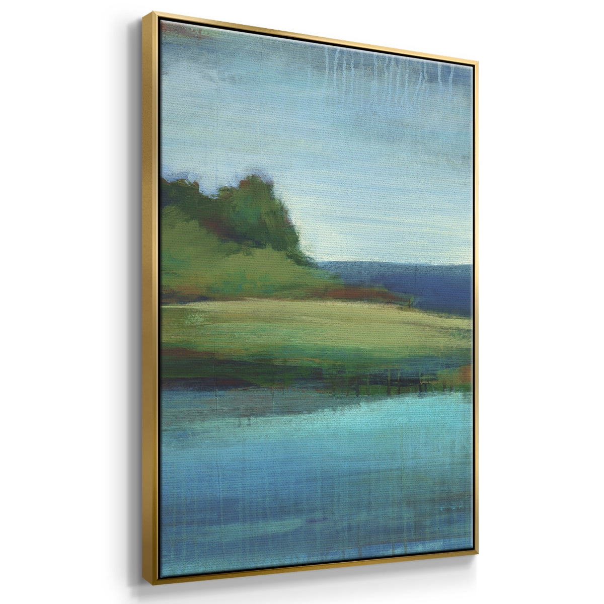 Silent Lakeside I Framed Premium Gallery Wrapped Canvas - Ready to Hang - 27 x 41 - Gold Floating Frame
