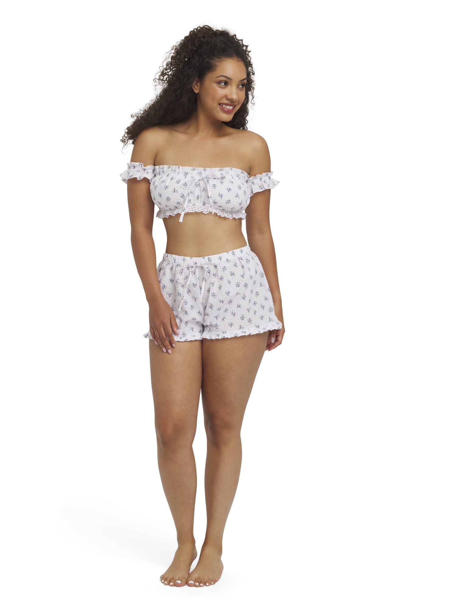 Mills by Millie Bobby Brown Women's Seersucker Off Shoulder Crop Top, Sizes XS-XXXL
