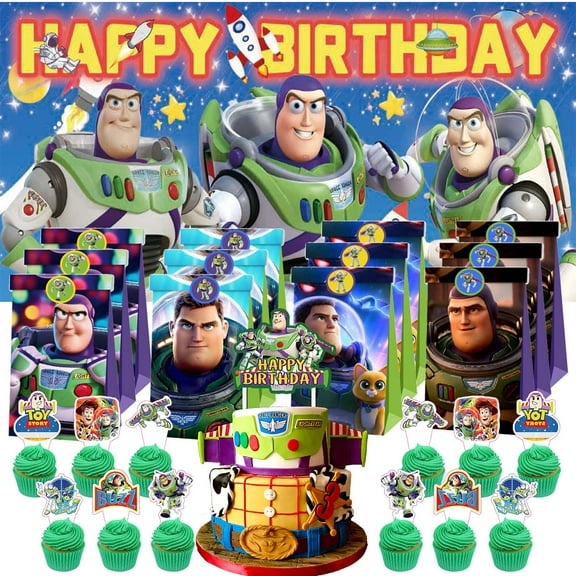 Buzz Lightyear Party Favor Bags Goodie Treat Candy Supplies Decorations Birthday Cake Topper Backdrop Banner