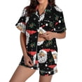 thumbnail image 2 of Pyjama pour Femmes en Satin de Soie à Imprimé Graphique, Mignon, Tenue de Nuit, Boutons, Hauts à Manches Courtes, Ensembles de Shorts, 2 of 5