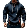thumbnail image 5 of Xyxonk 1/4 Zip Hoodies for Men Big and Tall Half Zipper Hoodies with Pockets Trendy Multiple Zippers Basic Sweatshirts Outdoors Warm Drawstring 4X-5X Pullover Navy 5XL, 5 of 5