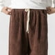 thumbnail image 5 of Pantalones largos para hombre, de ocio, de color liso, con botones, cintura elástica y cordón ajustable, de poliéster., 5 of 7