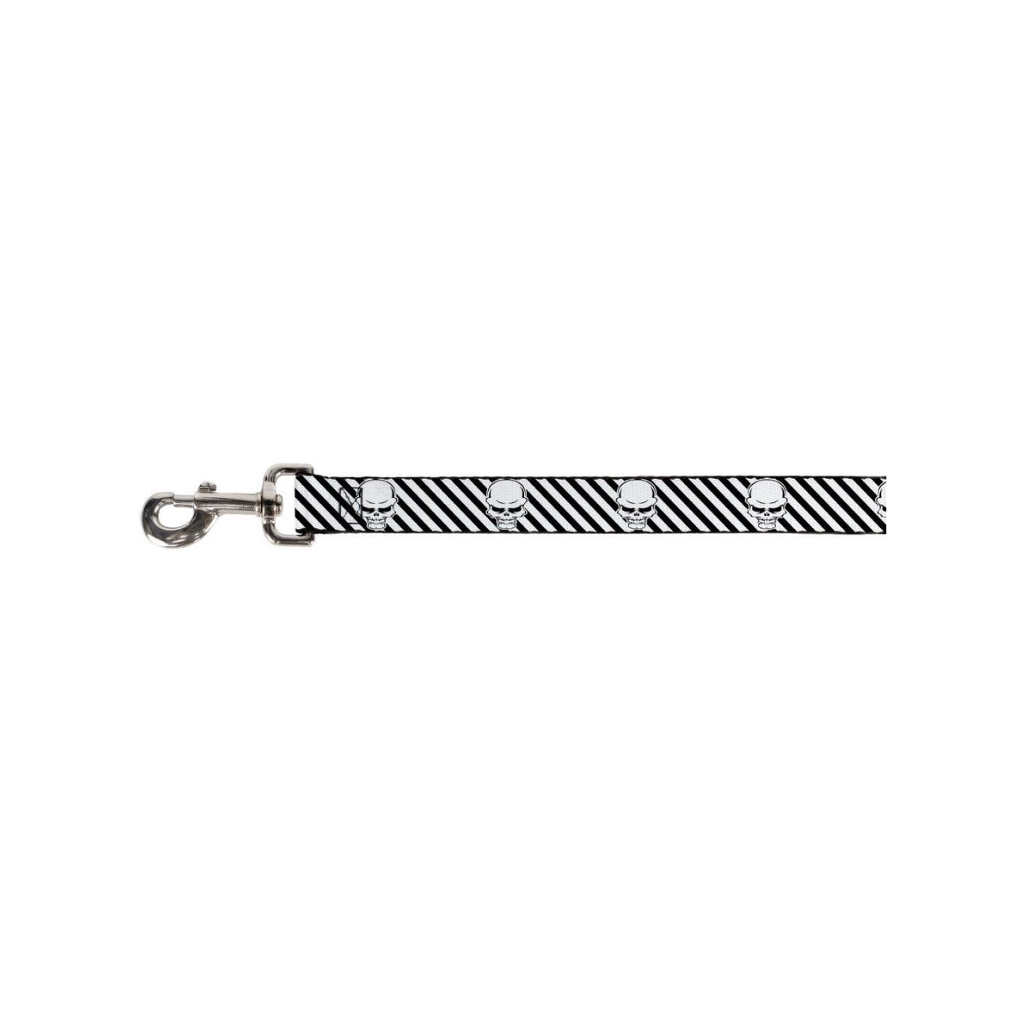 White Skulls Diagonal Black and White Stripes Fun Animal Pet Dog Cat Leash